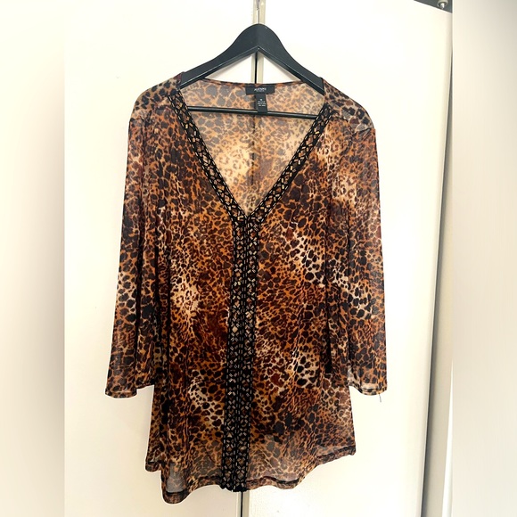 Alfani Tops - Alfani women’s leopard cheetah sheer blouse with beading size 1X